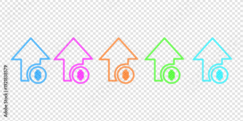 Vibrant Neon Real Estate Market Growth Icons with Upward Dollar Arrows - Housing Investment Concept