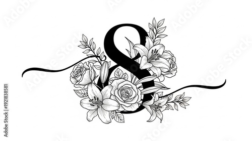 Foto Elegant Ampersand Symbol Surrounded by Delicate Floral Illustrations