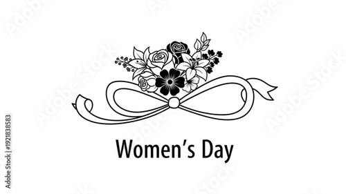 Elegant floral arrangement with ribbon and Womens Day text.
