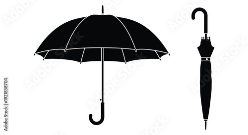 Black umbrella design with two views depicted in a striking silhouette