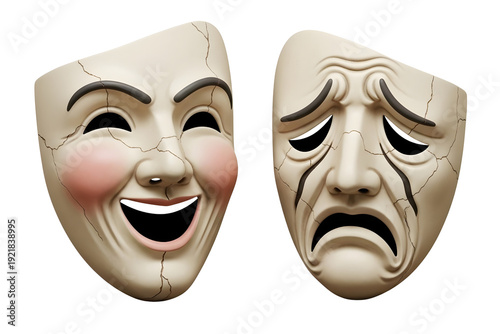 Comedy and tragedy theater masks isolated on transparent background