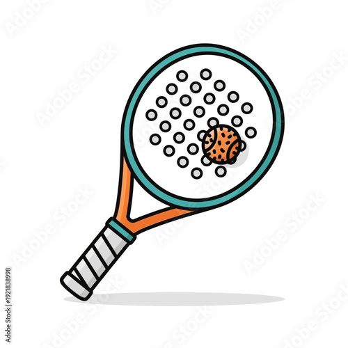 Doodle Padel Racket with Ball, Sports Equipment, Outdoor Activity Icon