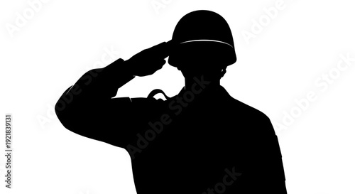 Soldier saluting in silhouette against white background