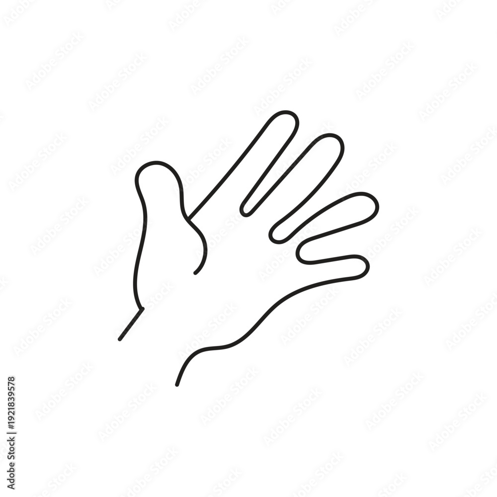 Obraz premium Open Palm Hand Gesture Outline Vector Illustration Simple Black and White Minimalist Design Communicating Welcome or Stop Symbol Concept Art