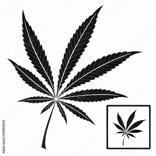 Cannabis Leaf Silhouette Vector Icon – Hemp Plant Symbol Illustration
