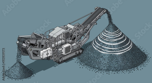 Heavy Machinery Crushing Stone into a Pile.