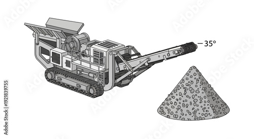 Heavy Machinery Crushing Stone into a Pile.