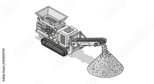 Heavy Machinery Crushing Stone into a Pile.