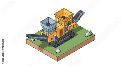 Heavy Machinery Crushing Stone into a Pile.
