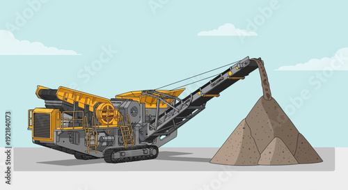 Heavy Machinery Crushing Stone into a Pile.