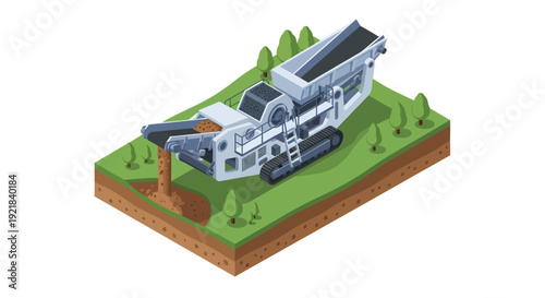 Heavy Machinery Crushing Stone into a Pile.