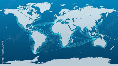 Global Shipping Routes Illustrated on World Map.
