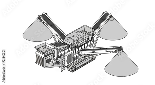 Heavy Machinery Crushing Stone into a Pile.