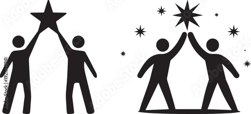 Collection set of Business teamwork icon set. Includes partnership, collaboration, success, and achievement symbols. Created in simple style with black and white color palette vector silhouette