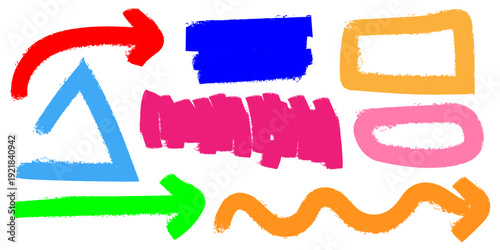 Colorful geometric shapes and arrows illustration