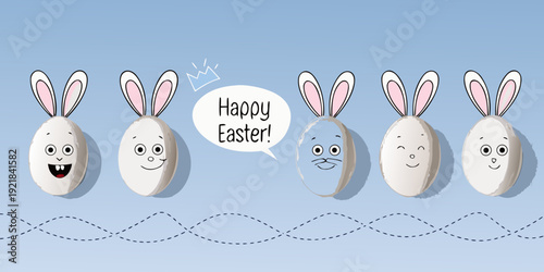 Cute cartoon egg bunnies wish a happy easter celebration