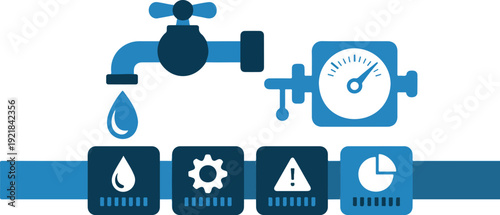 Smart Water Control Outline Icons  Faucet, Flow Meter, and Plumbing Essentials