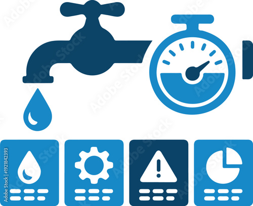 Smart Water Control Outline Icons  Faucet, Flow Meter, and Plumbing Essentials