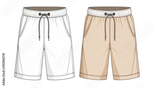 Comparison of light-colored casual trousers with different pocket styles and fabric textures isolated on transparent background