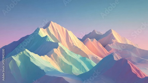 Pastel mountainscape, stylized peaks