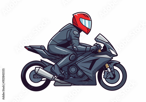 Motorcyclist in Full Gear on a Sportbike with Red Helmet