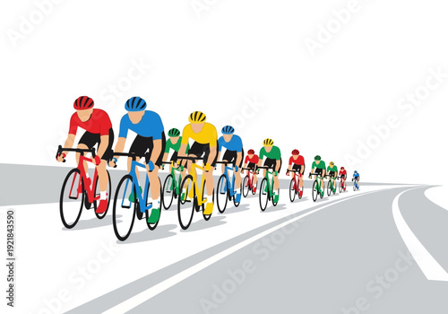 Photos Colorful Cycling Race: Cyclists in a Road Race Illustration