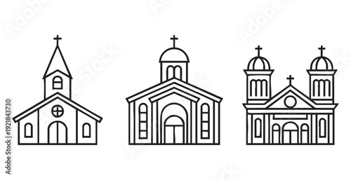Elegant symmetrical religious structure outlines for architectural design and community heritage concepts bundle