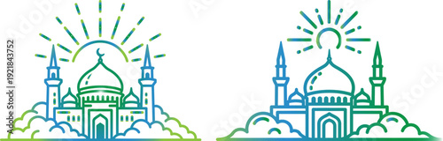 Two mosques with sun symbolism in architectural drawings