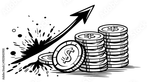 Black Ink Coin Stack Silhouette Splash Art Isolated on a transparent background