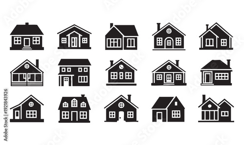 Set of simple house vector flat icons for web design or mobile application use black and white