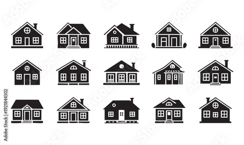 Set of modern house vector flat icons for web design or mobile application use black and white