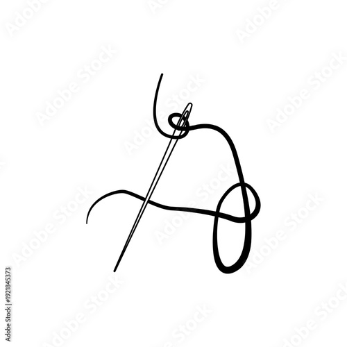 Vector illustration of the letter A made from a needle and thread.