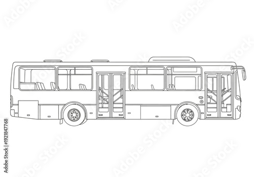 Detailed Line Art Illustration of a City Bus in Profile View