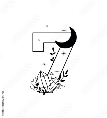 Vector illustration of a decorative mystical boho style typographic element. Isolated object on white background.