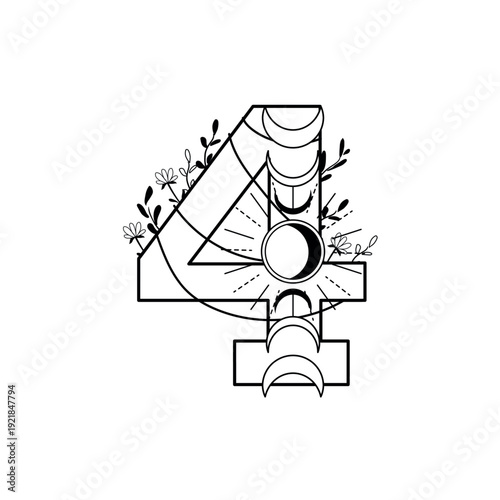 Vector illustration of a decorative mystical boho style typographic element. Isolated object on white background.