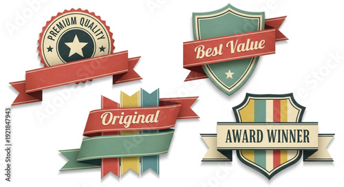 Collection of Vintage Award Badges and Ribbons.