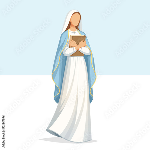 Virgin Mary holding book flat vector illustration