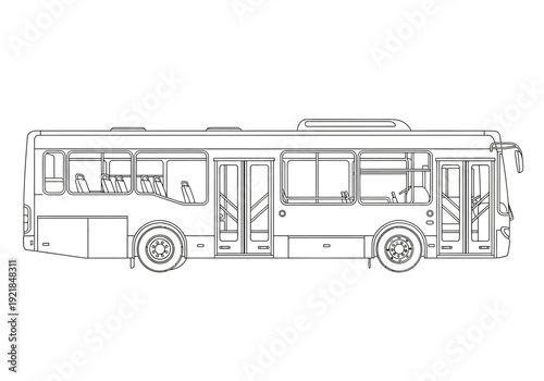 Detailed Line Art Illustration of a Modern City Bus