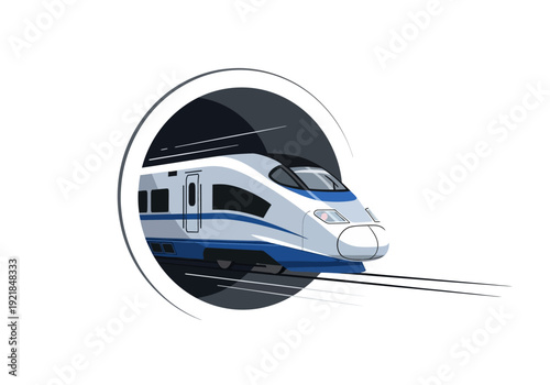 Modern High-Speed Train Emerging from Tunnel