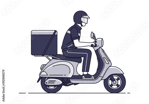 Delivery Driver on Scooter with Box, Side View