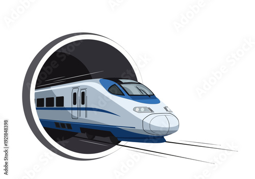 Modern High-Speed Train Emerging from a Dark Tunnel