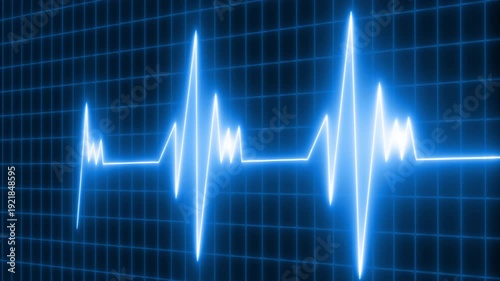 Sci-Fi Health Monitor Line Animation, Digital Heartbeat Waveform on Grid Background