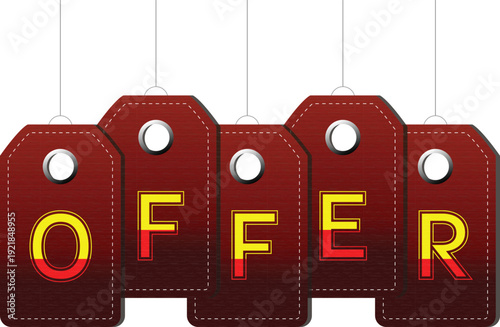 Discount offer tags hanging in a row