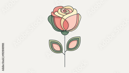 Minimalist single line rose flower illustration in vintage color palette.