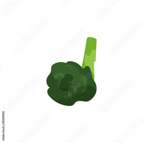 Vector illustration of a green broccoli floret forming the letter D shape.