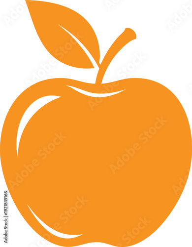 A single orange silhouette of an apple with stem and leaf on a white background fruit