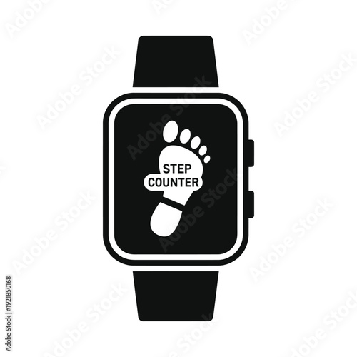 Black smartwatch with step counter on isolated, ui elements