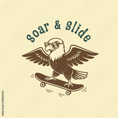 Cool Eagle Skateboarder Soaring and Sliding with Sunglasses.