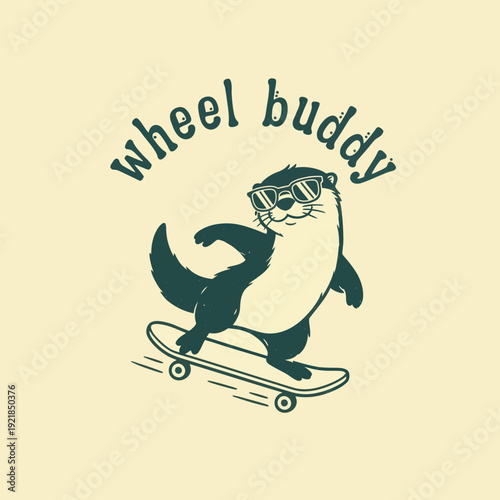 Cool Otter Skater with Sunglasses Riding a Skateboard.