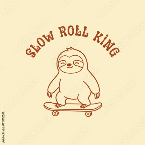 Cute Sloth Skater Slow Roll King Cartoon Illustration.